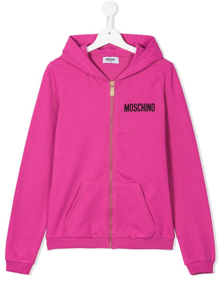 Moschino Kids Logo Print Hoodie, Girl's, Size: 14 Yrs, Pink/purple