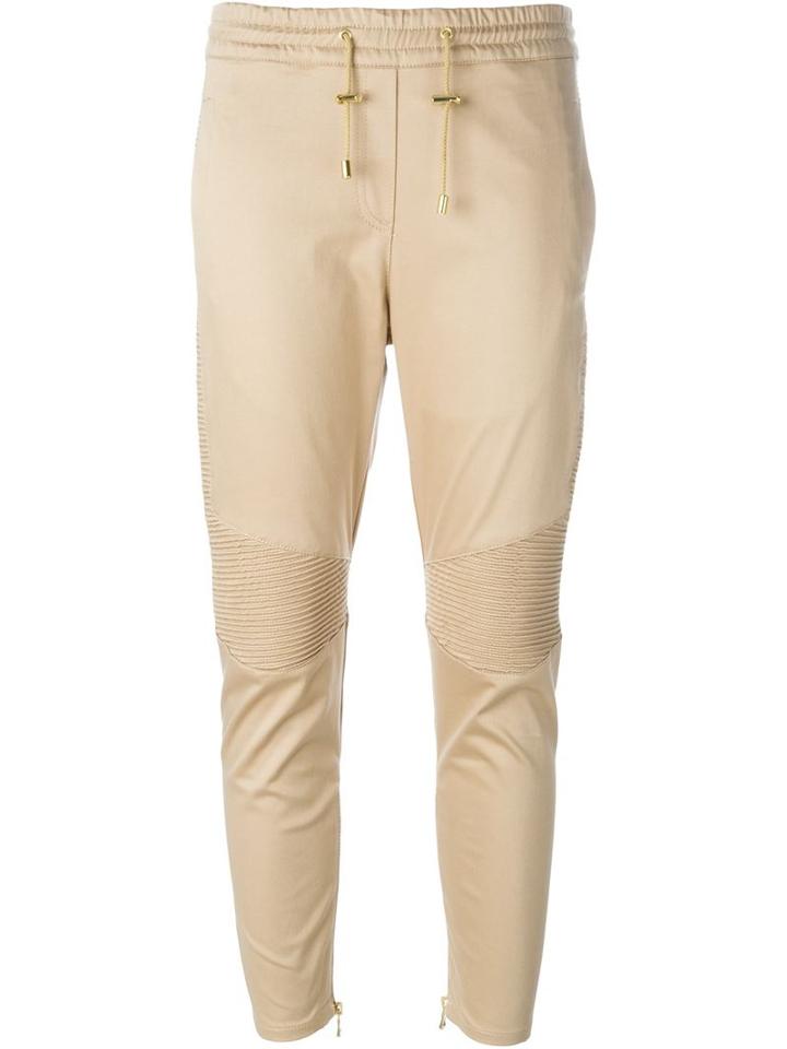 Balmain - Ribbed Skinny Trousers - Women - Cotton/spandex/elastane - 38, Nude/neutrals, Cotton/spandex/elastane