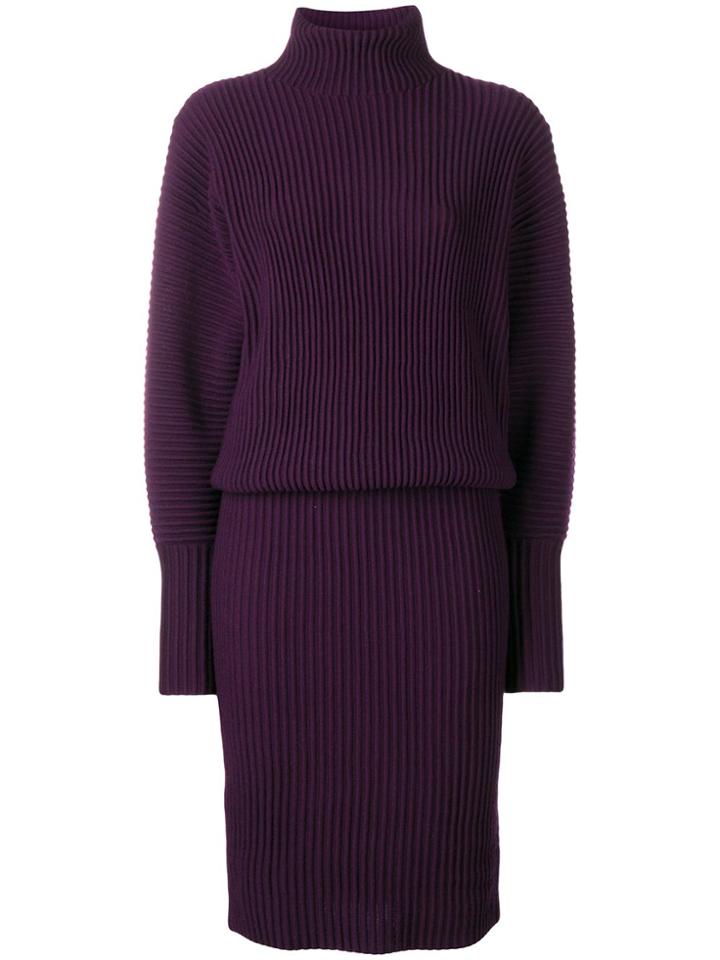 Victoria Victoria Beckham Ribbed Knit Turtleneck Dress - Pink & Purple