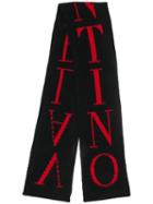 Valentino Logo Print Ribbed Scarf - Black