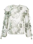 Robert Rodriguez - Floral Frill Blouse - Women - Silk - 2, White, Silk