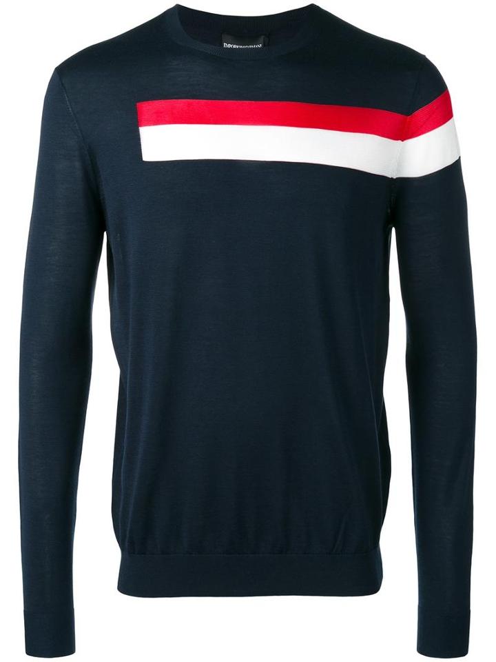 Emporio Armani Striped Jumper, Men's, Size: Large, Blue, Silk/cotton/viscose
