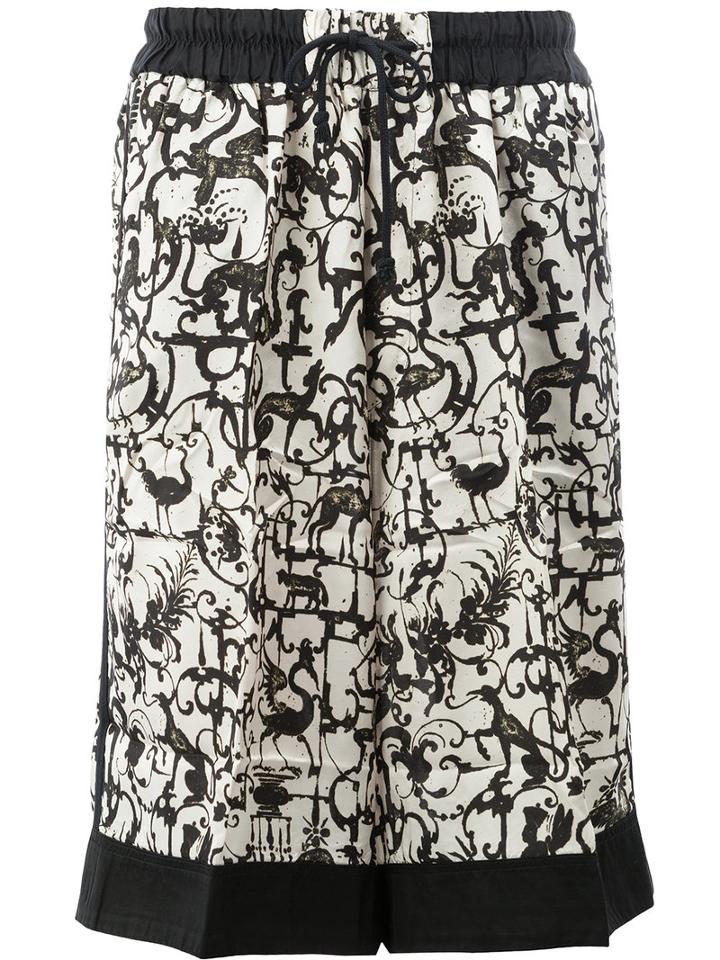 Dries Van Noten Allover Print Drawstring Shorts, Men's, Size: Medium, Black, Viscose