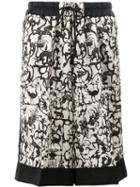Dries Van Noten Allover Print Drawstring Shorts, Men's, Size: Medium, Black, Viscose