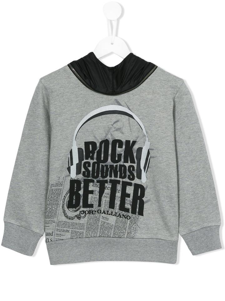 John Galliano Kids Rocks Sounds Better Hoodie, Boy's, Size: 12 Yrs, Grey