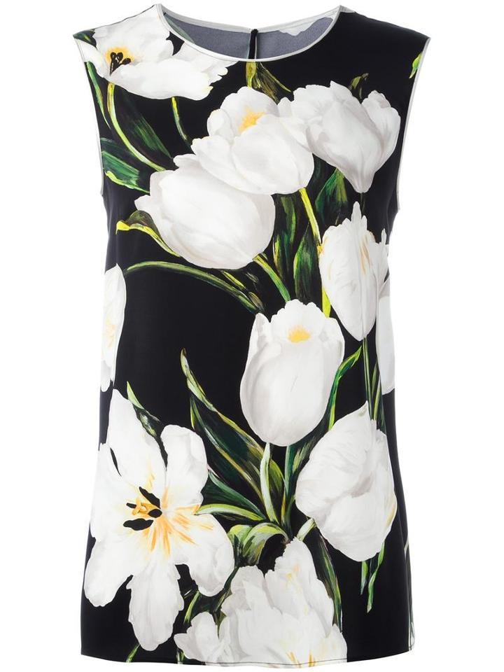 Dolce & Gabbana Tulip Print Top, Women's, Size: 38, Black, Silk/spandex/elastane