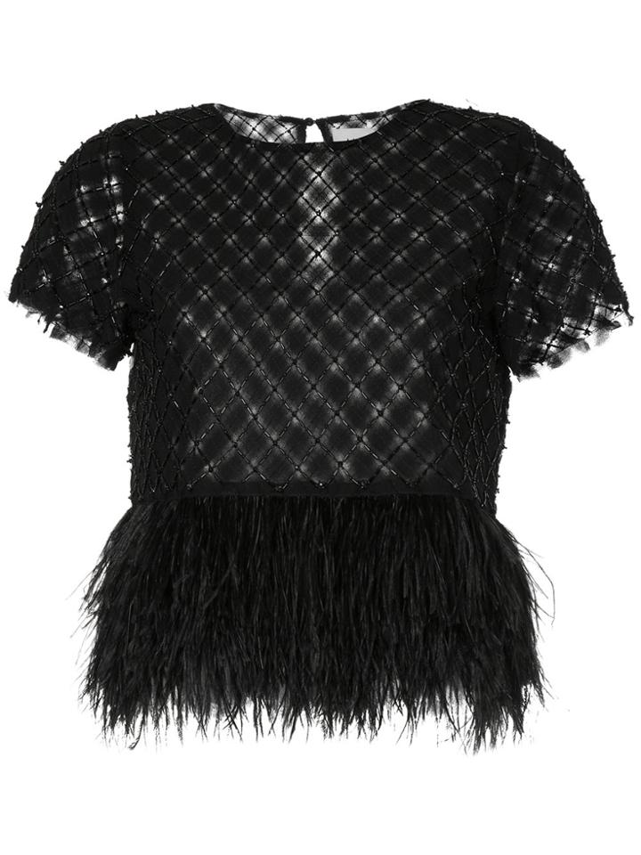 Aje. Feathered Hem Blouse - Black