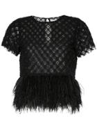 Aje. Feathered Hem Blouse - Black