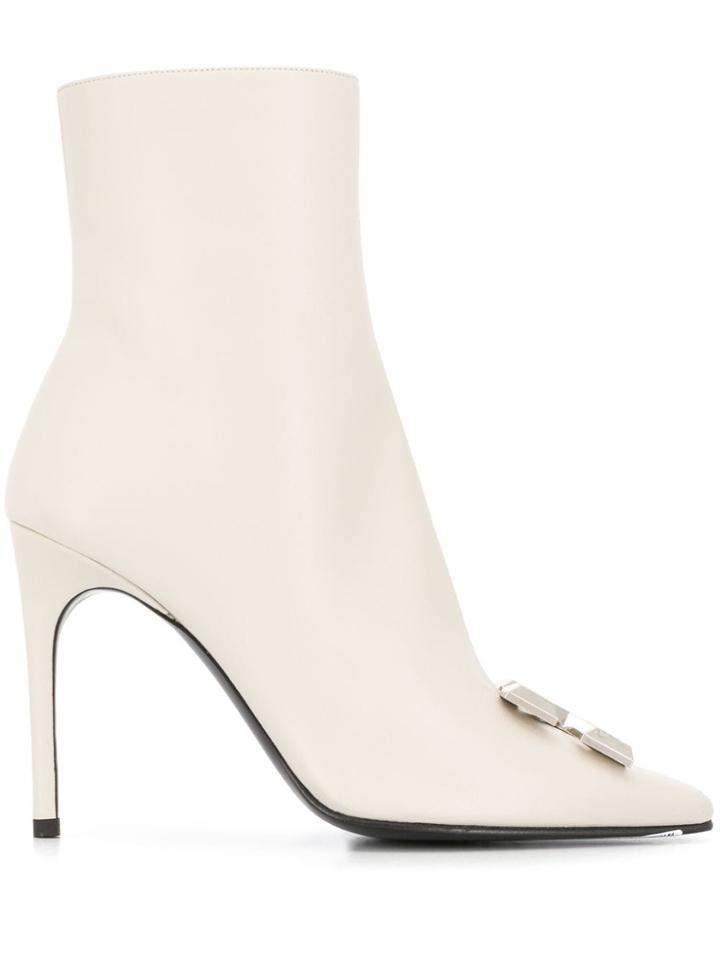 Off-white Arrow Plaque Squared Toe Boots - Neutrals
