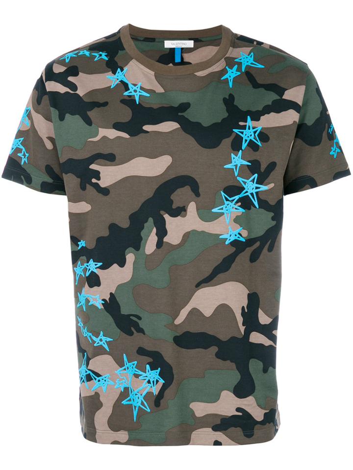 Valentino Camouflage Star Print T-shirt - Green