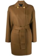 Versace Double-breasted Collar Belted Coat - Brown