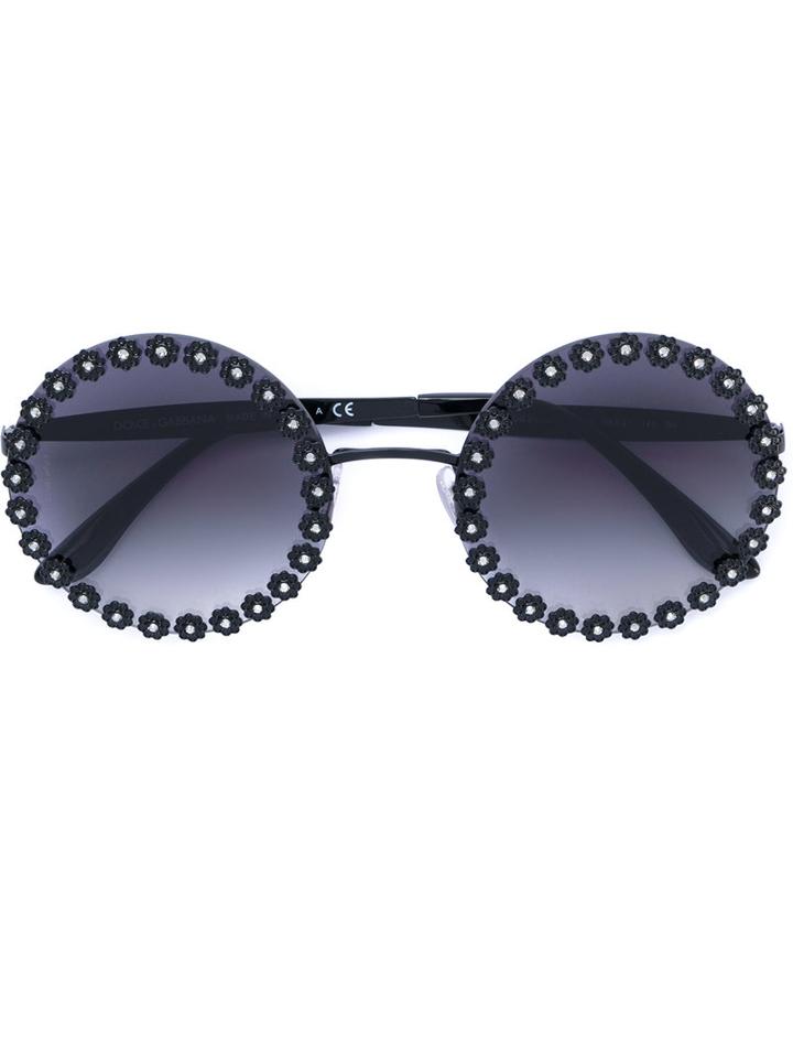Dolce & Gabbana Eyewear - Flower Round Frame Sunglasses - Women - Metal (other) - One Size, Black, Metal (other)
