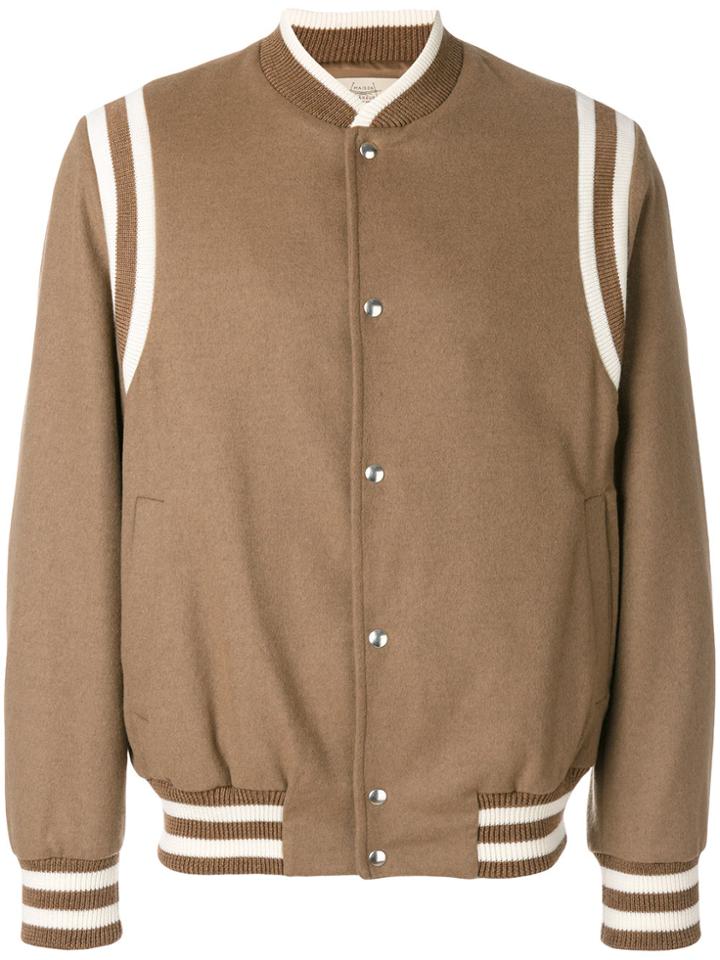 Maison Flaneur Striped Detail Bomber Jacket - Brown