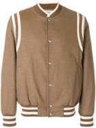 Maison Flaneur Striped Detail Bomber Jacket - Brown