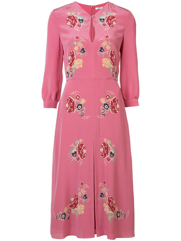 Vilshenko Floral Print Midi Dress, Women's, Size: 8, Pink/purple, Silk