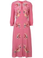 Vilshenko Floral Print Midi Dress, Women's, Size: 8, Pink/purple, Silk