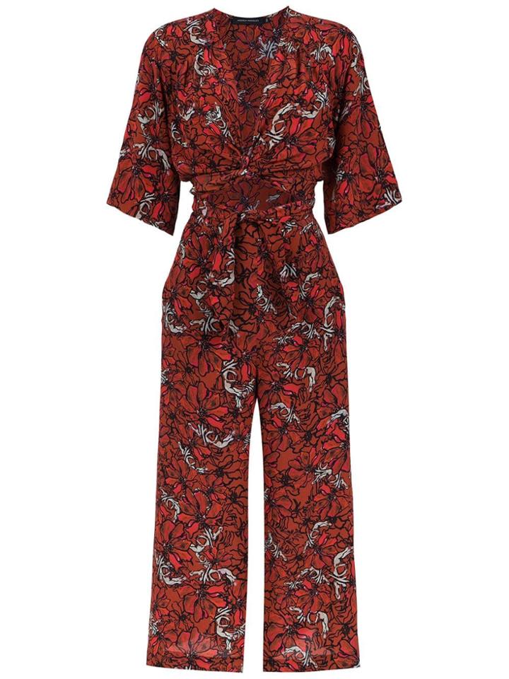 Andrea Marques Silk Cropped Jumpsuit - Red