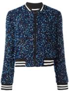 Alice+olivia Sequin Embroidery Cropped Bomber Jacket, Women's, Size: Medium, Blue, Polyester/spandex/elastane/silk