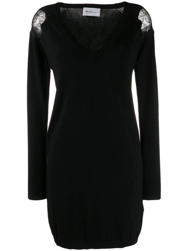 Be Blumarine Distressed Lace-panel Mini Dress - Black