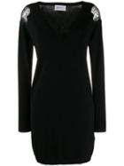 Be Blumarine Distressed Lace-panel Mini Dress - Black