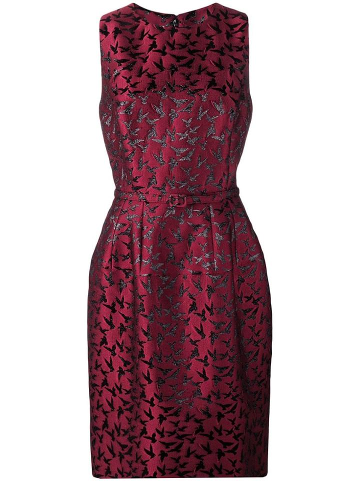 Oscar De La Renta Bird Pattern Cocktail Dress - Red