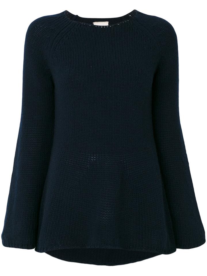 Fine Edge Curved Hem Jumper - Blue