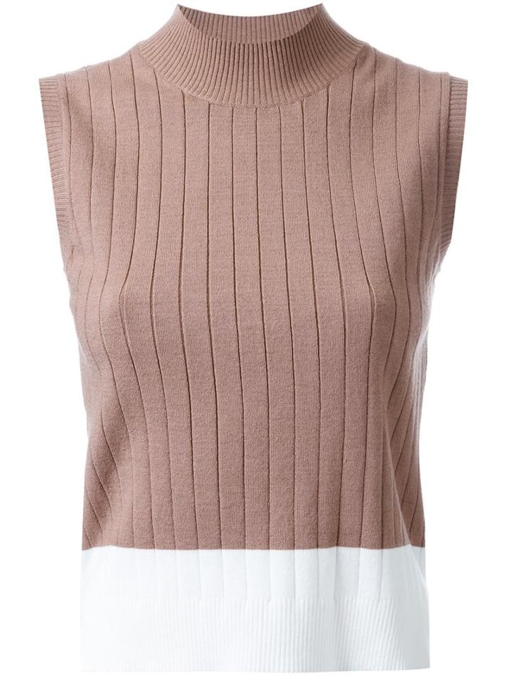 Loveless Ribbed Contrast Tank, Women's, Size: 34, Brown, Rayon/polyester/nylon