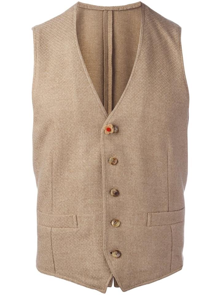 Lardini Button Down Waistcoat, Men's, Size: 50, Nude/neutrals, Camel Hair