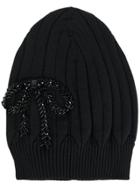 No21 Bow Embroidered Beanie Hat - Black