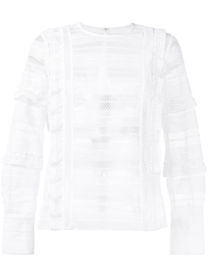 Self-portrait - Grid Blouse - Women - Polyester - 14, White, Polyester