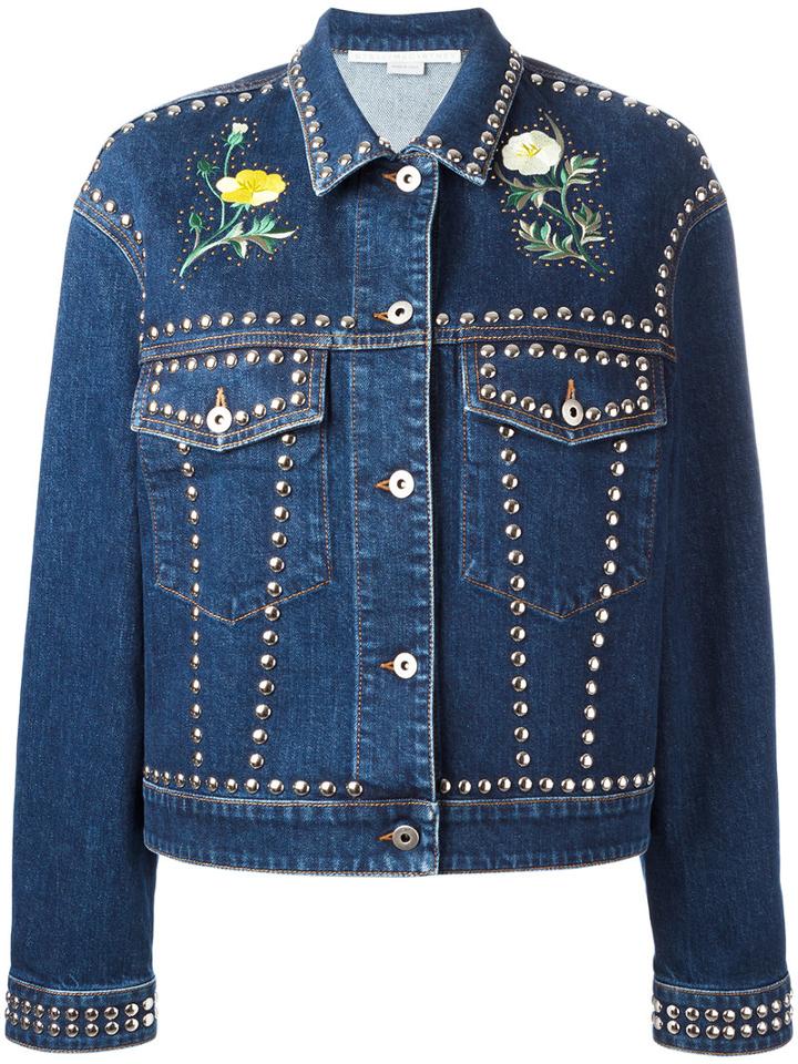 Stella Mccartney Floral Stud Denim Jacket, Women's, Size: 42, Blue, Cotton/spandex/elastane/metal/crystal