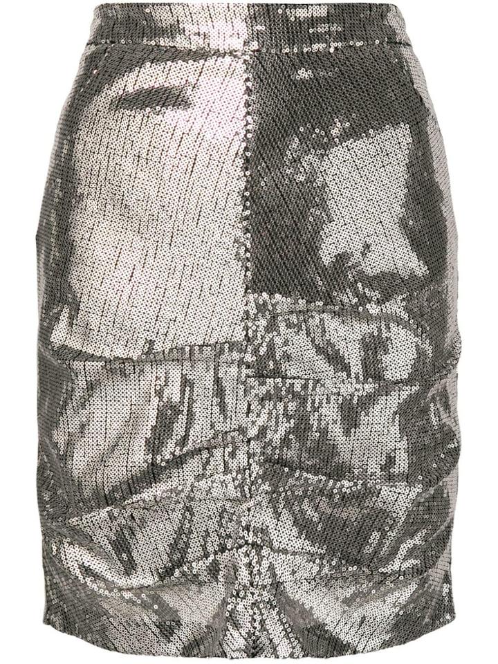 Msgm Gathered Sequin Mini Skirt - Silver