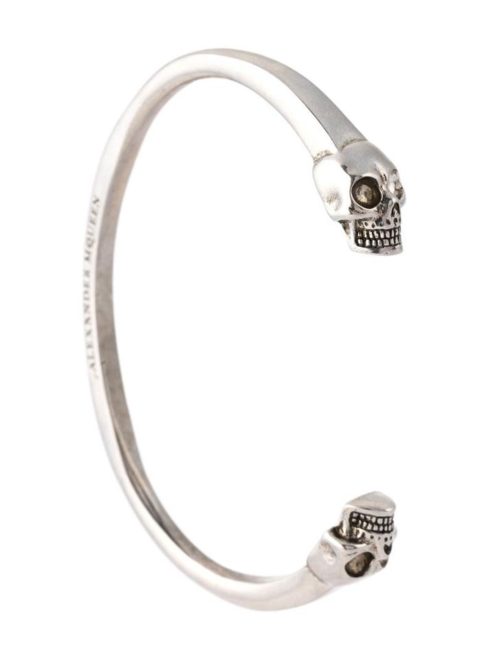 Alexander Mcqueen Skull Detail Torque Bracelet, Men's, Metallic, Brass