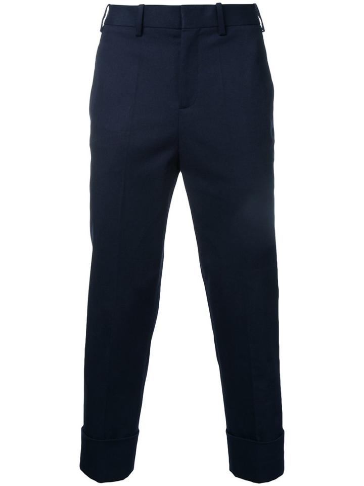 Neil Barrett Cropped Trousers, Men's, Size: 50, Blue, Cotton/polyurethane