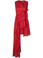 Delpozo Asymmetric Ruffle Panel Dress - Red