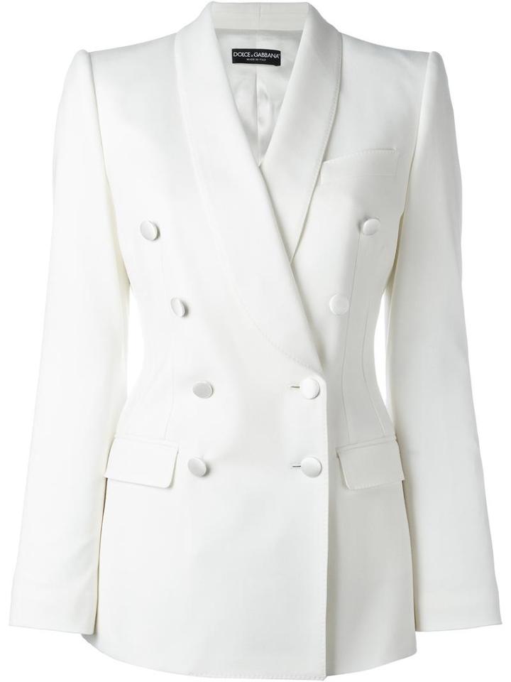 Dolce & Gabbana Double Breasted Blazer, Women's, Size: 44, White, Silk/polyamide/spandex/elastane/virgin Wool