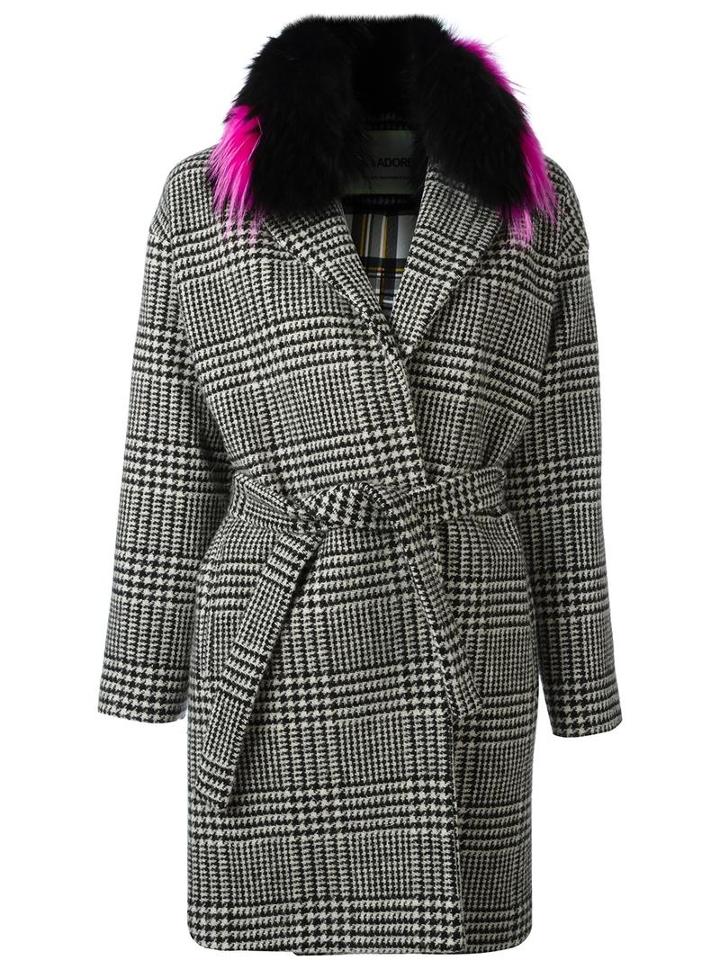 Ava Adore Detachable Collar Houndstooth Coat, Women's, Size: 40, Wool/raccoon Dog/polyester/viscose