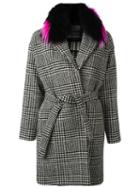 Ava Adore Detachable Collar Houndstooth Coat, Women's, Size: 40, Wool/raccoon Dog/polyester/viscose