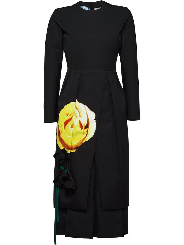 Prada Beauty Rose Print Dress - Black