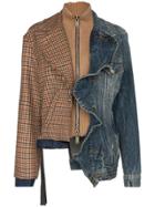 Unravel Project Mixed Fabric Ruffle Denim Jacket - Blue