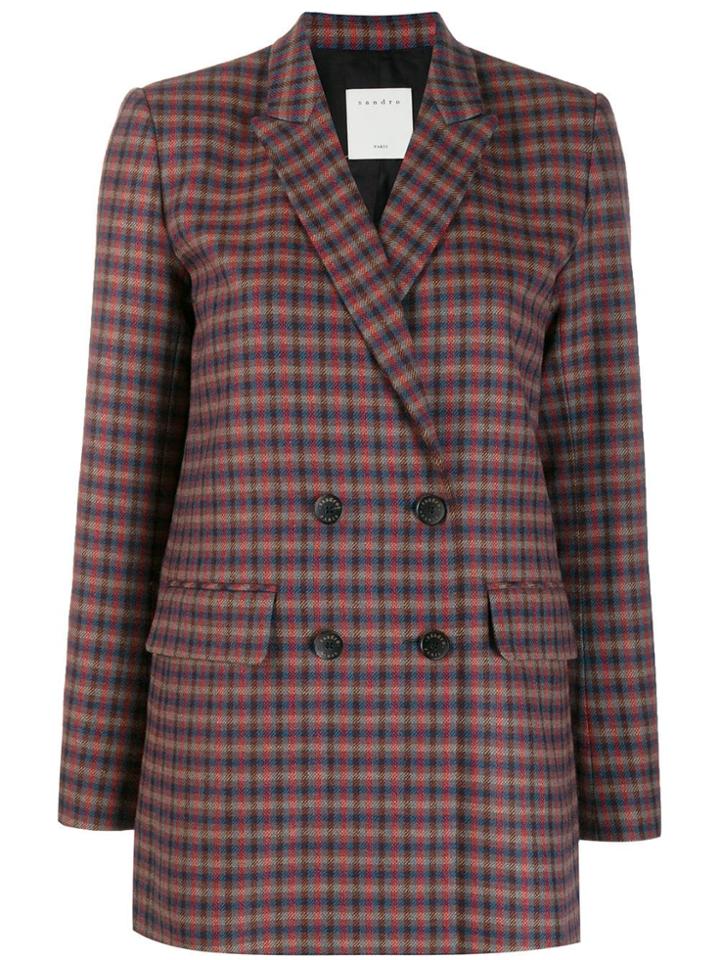 Sandro Paris Checked Double Breasted Blazer - Red