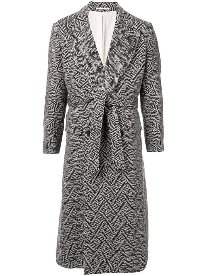 E. Tautz Two-tone Embroidered Coat - Black