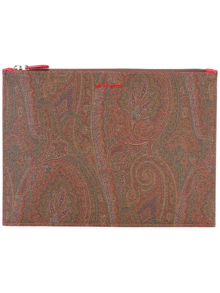 Etro Top Zip Flat Clutch, Women's, Cotton/polyester/polyurethane/pvc