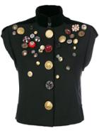 Dolce & Gabbana Button Embossed Sleeveless Jacket - Black