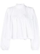 Ganni Ruffled Cotton-poplin Blouse - White