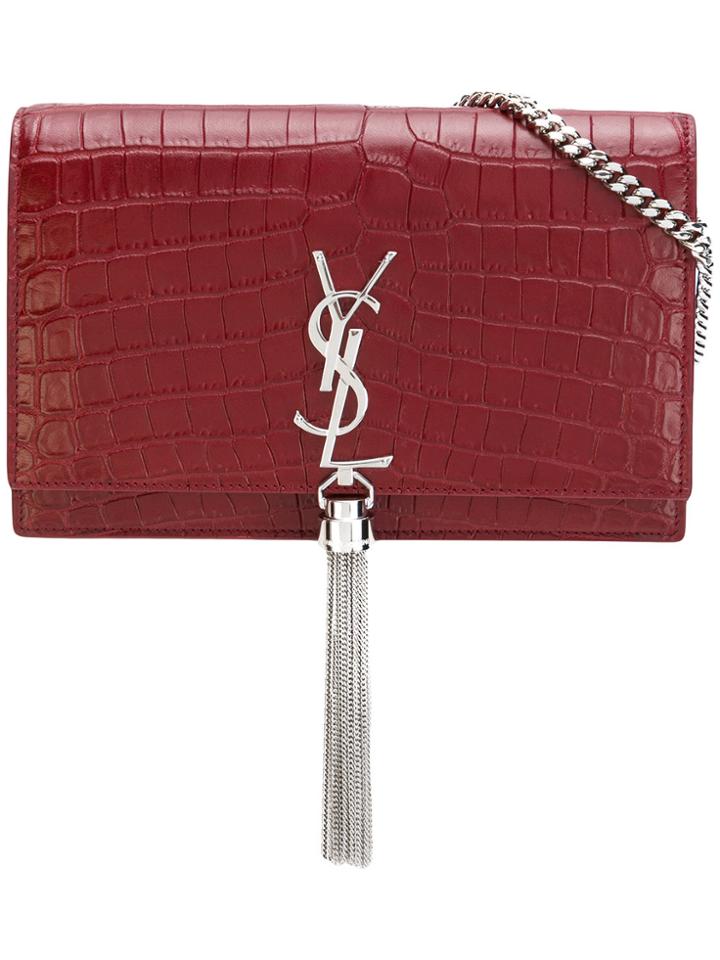 Saint Laurent Crocodile Embossed 'kate' Clutch - Red