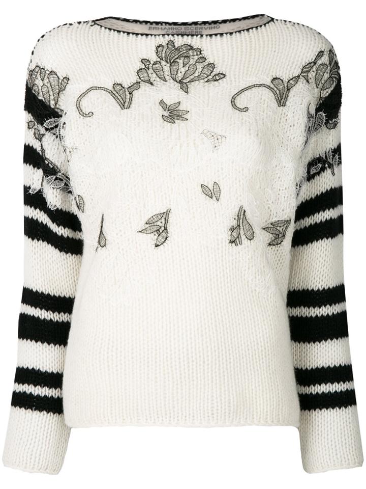 Ermanno Scervino Stripe And Embroidered Sweater - White