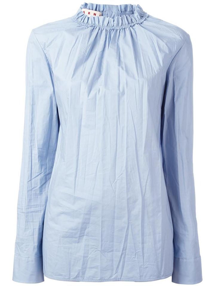 Marni Ruffle Collar Poplin Top, Women's, Size: 42, Blue, Cotton
