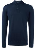 Fay Buttoned Neck Sweater, Men's, Size: 50, Blue, Virgin Wool