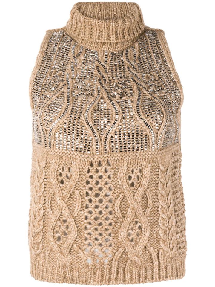 Ermanno Scervino Embellished Cable Knit Tank - Nude & Neutrals